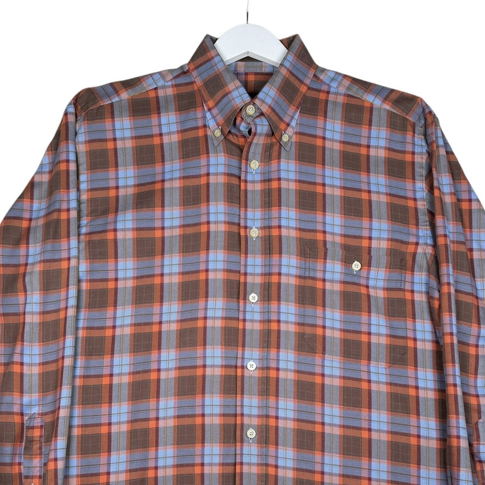 Robert Talbott Button Up Shirt Plaid  Orange Red Blue - Men's Medium